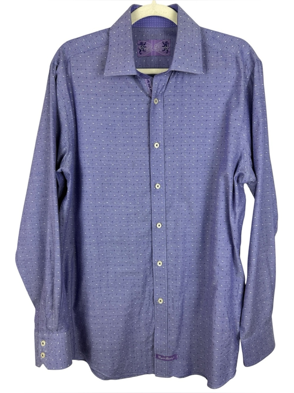 English Laundry Purple Diamond Geometric Dotted Dress Shirt 16.5 34/35